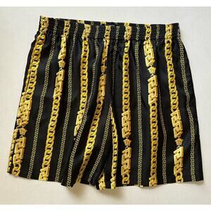 Versace Chain Print Silk Men's Black/Gold Shorts 50 Eu (32”) 1010119 NWT $1500